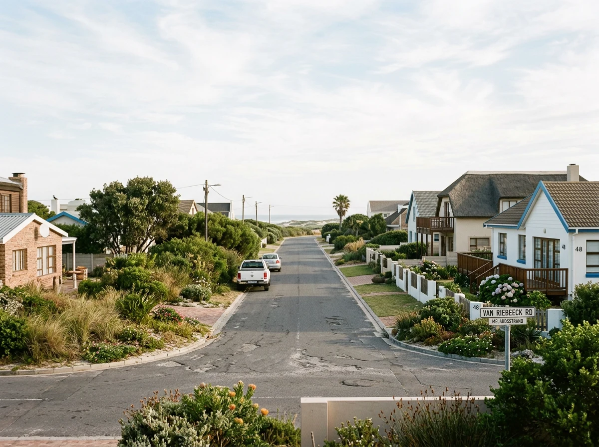 Quiet residential street in Melkbosstrand, a coastal village north of Bloubergstrand, Cape Town